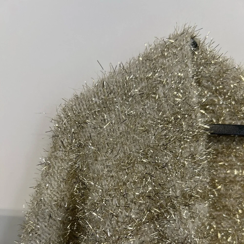 H&M Fuzzy Sparkly Glittery Textured Wide Sleeve Slouchy Cardigan In Beige Gold - Picture 6 of 8